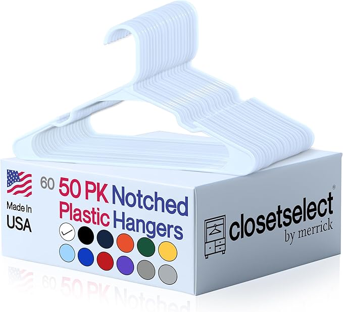 Plastic Hangers 50 Pack, Strong Space Saving Clothes Hanger, Made in USA by closetselect