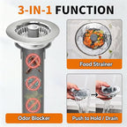 Solid Brass Body 3-in-1 Kitchen Sink Drain Strainer & Stopper, Heavy Duty Pop - Image 3