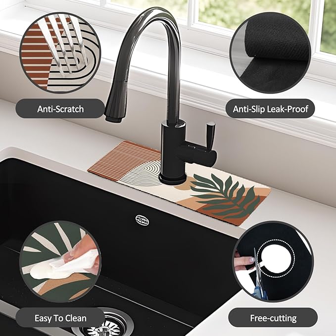 15" X 5.5" Kitchen Sink Splash Guard Faucet Mat Boho Super Absorbent Fast - Image 4