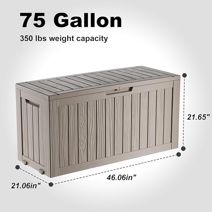 ROJIK Outdoor Storage Housing Deck Box - Waterproof Patio Furniture, Garden Tools, Cushions, Pool Accessories Storage Bench with Lockable Lid and Side Handles (Grey 75 Gal) - Image 2