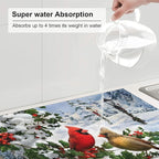 Kitchen Drying Mat Winter Cardinal Birds Microfiber Dish Drainer Mat - Image 6