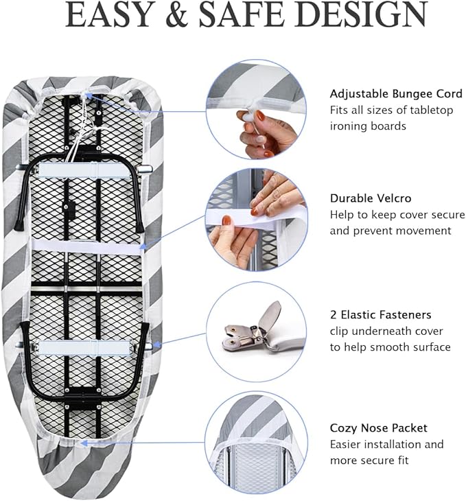 SheeChung 12.5 x 32 Inch Small Ironing Board Cover and Pad, Cotton Cover & - Image 4