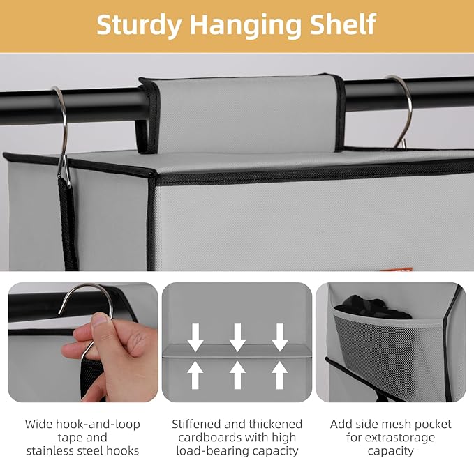 Hanging Closet Organizer 6-Shelf, Upgrade Hanging Shelves - Image 4