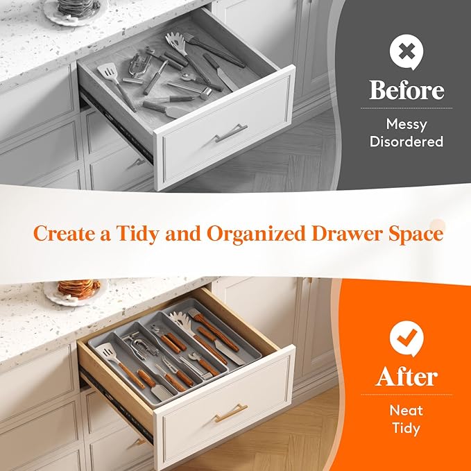 Lifewit Utensil Organizer for Kitchen Drawer, Expandable Cooking Silverware Tray - Image 7