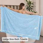 8 Pcs Blue Cabana Stripe Bath Sheet Set Oversized Bath Towel-2 Bathroom Sheets - Image 4
