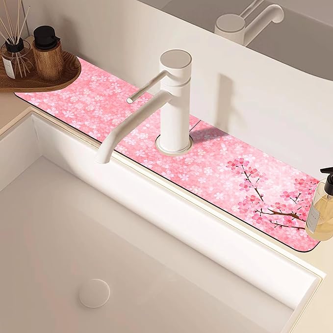 Spring Cherry Blossom Kitchen Sink Splash Guard Absorbent Fast Drying Mat - Image 2