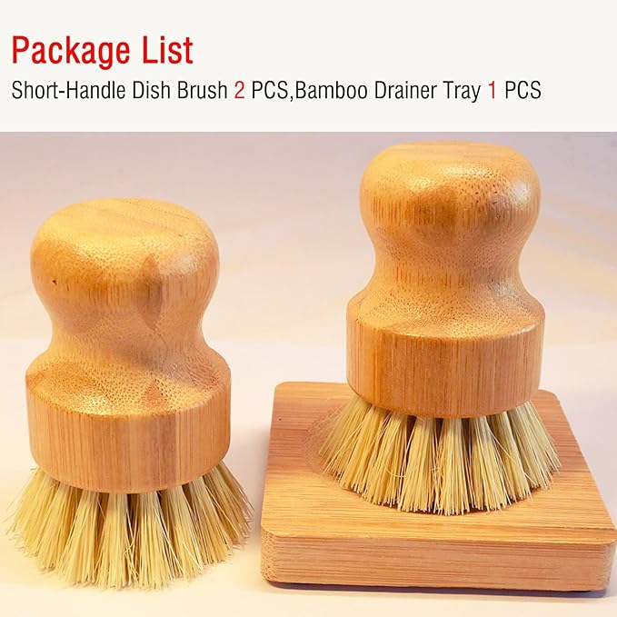 Bamboo Vegetable Brush Set, Natural Bristle Dish Brush - Image 7