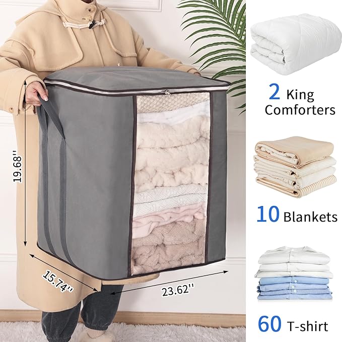 Fixwal 4pcs Large Blanket Bags 120L King Foldable Comforters Storage Bags - Image 2