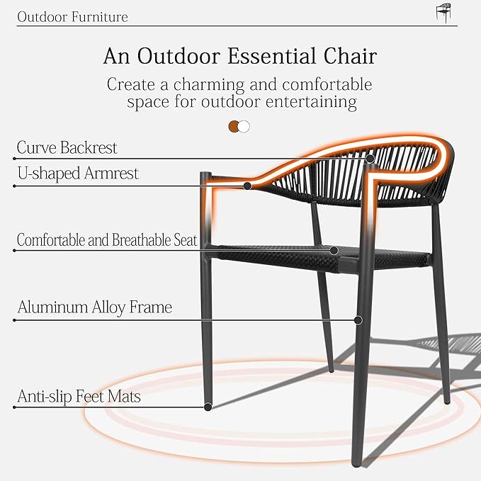 TWT Patio Dining Chairs Outdoor Stackable Dining Chairs for All Weather, Breathable Textilene Garden Outdoor Furniture for Backyard Deck (Black, Set of 4) - Image 9