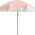 AMMSUN 7ft Patio Umbrella with Fringe Outdoor Tassel Umbrella UPF50+ Premium Steel Pole and Ribs Push Button Tilt, Pink Stripe by AMMSUN