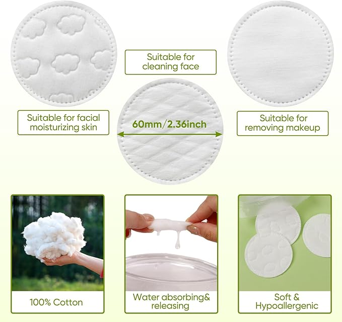 Boxed 300-Count Embossed Cotton Rounds – 3 Unique Patterns, Dual-Sided - Image 2