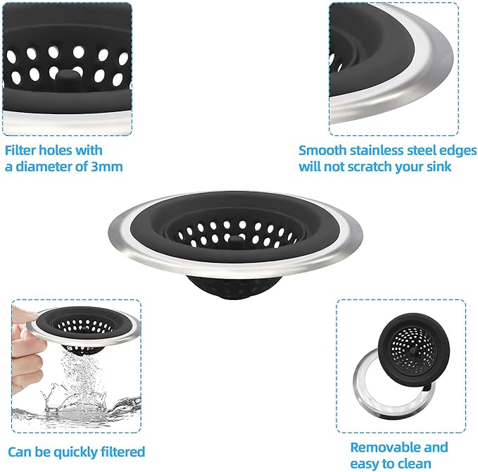 Mi hogar Sink Drain Strainer 2 Pack, 4.5” Wide Rim Silicone Kitchen Sink - Image 5