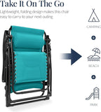 Best Choice Products Oversized Padded Zero Gravity Chair, Folding Outdoor Patio Recliner, XL Anti Gravity Lounger for Backyard w/Headrest, Cup Holder, Side Tray, Polyester Mesh - Peacock Blue - Image 5