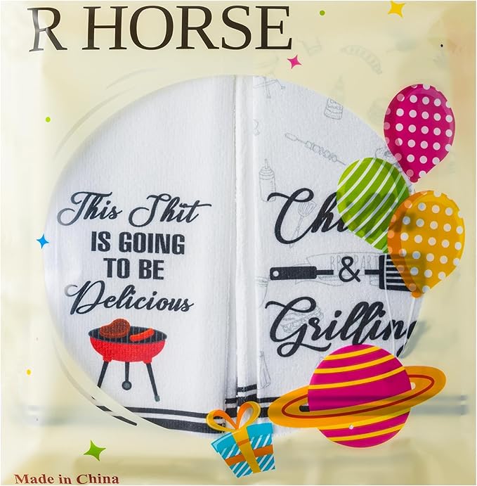 R HORSE 5Pcs BBQ Grilling Dish Towel Funny Barbecue Cooking Absorbent Kitchen - Image 7