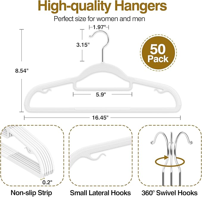 Plastic Hangers 50 Pack, 16.5 in Heavy Duty Clothes Hangers - Image 2