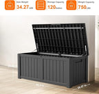 DRATO 120 Gallon Large Deck Box, Outdoor Storage Box for Patio Furniture, Patio Cushions, Gardening Tools, Pool Supplies,660lbs Weight Capacity,Waterproof Resin Storage Boxes（Black，120 Gallon） - Image 2