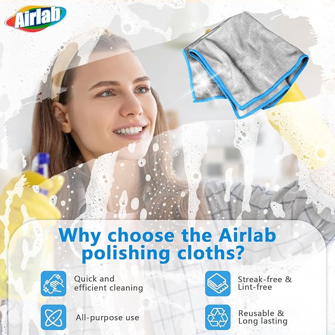 Airlab Glass Polishing Cloth Streak Free Miracle Microfiber Cleaning Cloth Lint - Image 3