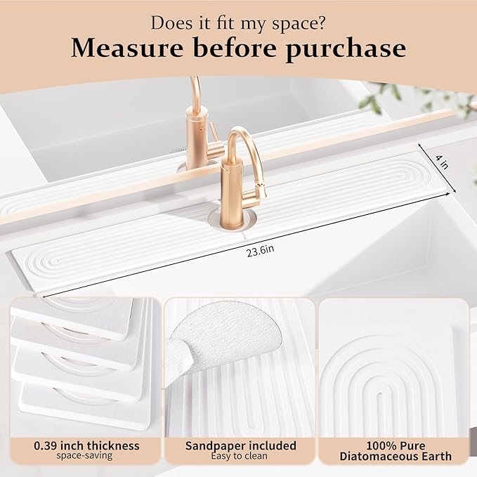Faucet Mat for Kitchen Sink, 15.7" Quick Absorbent Diatomite Fast Drying Stone - Image 2