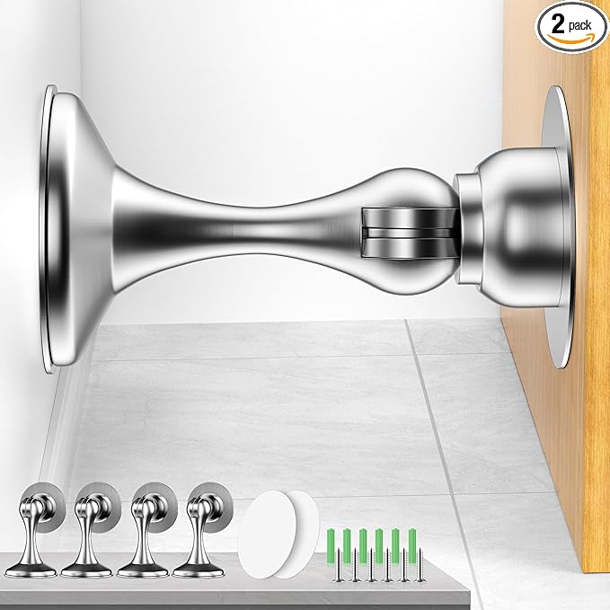Magnetic Door Stoppers 4 Pack, Stainless Steel Magnetic Door Stop, Wall & Floor by Crosize