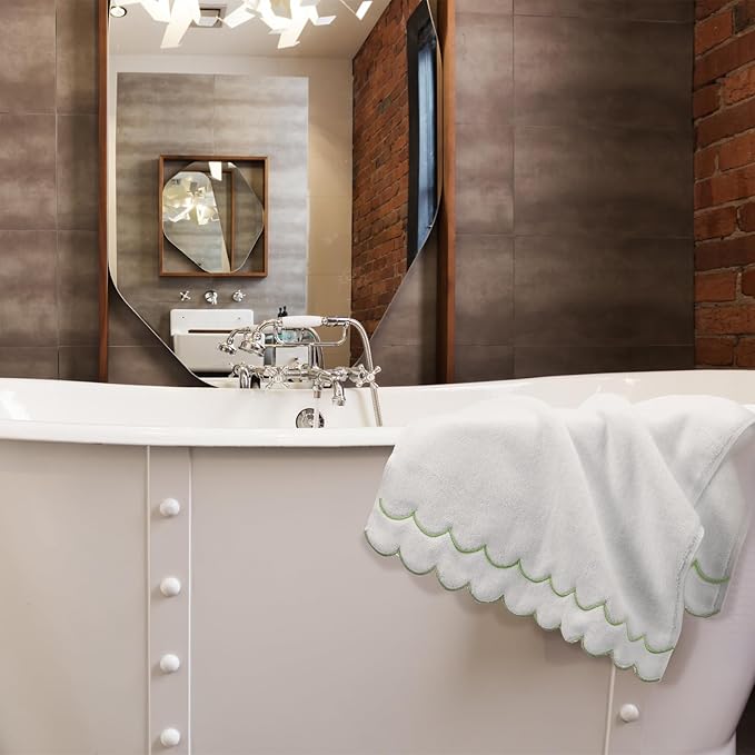 2 Pcs Scalloped Hand Towels 100% Cotton Fingertip Towels - Image 5