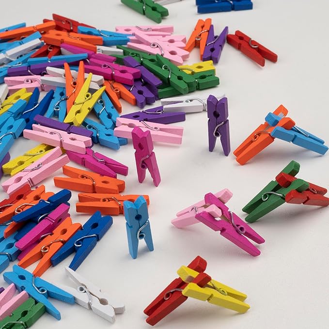 Wooden Clothes Pins, Natural Wood, 50 Pack, 1.4 Inch, Mini Colorful Rust - Image 4