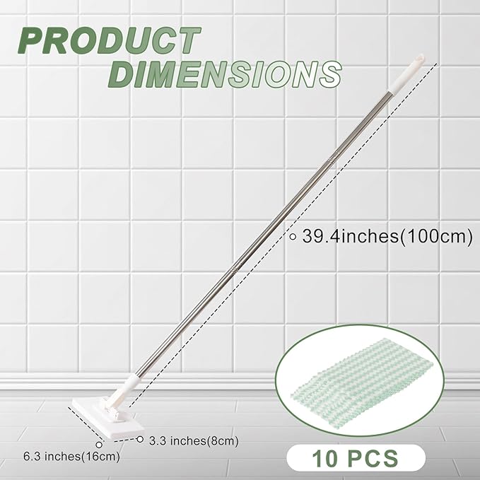 Disposable Dust Mop with 10 Reusable Cloths, Mini Foldable Mop, No-Touch Attach - Image 4