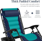 Best Choice Products Oversized Padded Zero Gravity Chair, Folding Outdoor Patio Recliner, XL Anti Gravity Lounger for Backyard w/Headrest, Cup Holder, Side Tray, Polyester Mesh - Navy/Teal - Image 5