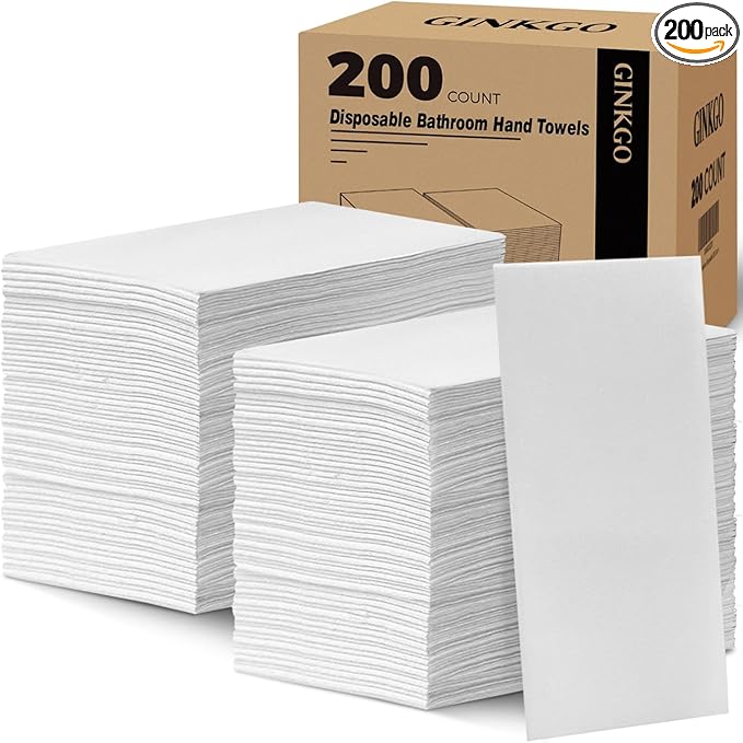 GINKGO 200 Pack Disposable Linen-Feel Guest Hand Towels, Thick & Absorbent by HOME