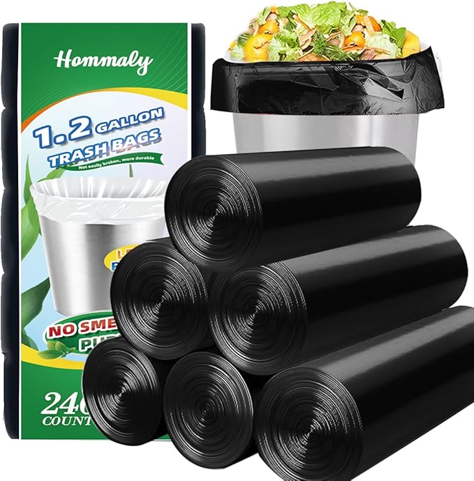 Hommaly 1.2 Gallon 240 pcs Small Black Trash Bags, Strong Garbage Bags by HOMMALY