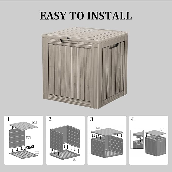 TARKARI 35 Gallon Lockable Resin Deck Box, Waterproof & UV-Resistant Outdoor Storage Box for Outdoor Cushion Storage, Garden Tools & Pool Accessories Storage, Gray - Image 6