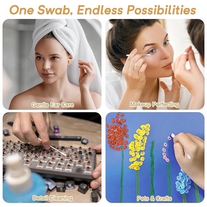 Bamboo Cotton Swabs 1000 Counts in Storage Box, Organic Cotton Buds - Image 4