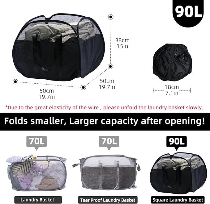 Collapsible Laundry Basket, 90L Foldable Pop-up Laundry Hamper - Image 2