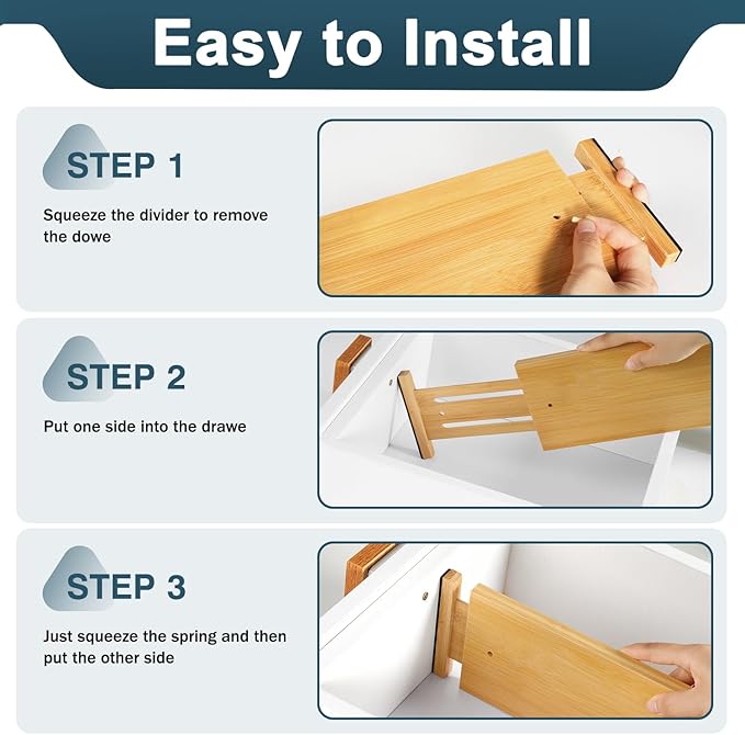 Lzerking Dresser Drawer Organizers 4.65" High, Adjustable from 12-17.5" Bamboo - Image 5