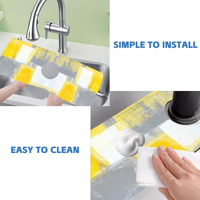 Grey and Yellow Abstract Kitchen Sink Splash Guard Mat Absorbent Fast Drying - Image 5