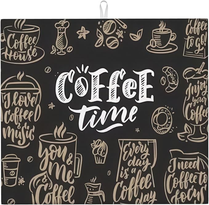 Coffee Time Dish Drying Mat 16x18 Inch, Microfiber Absorbent Fast Dry Mat Large by Unknown