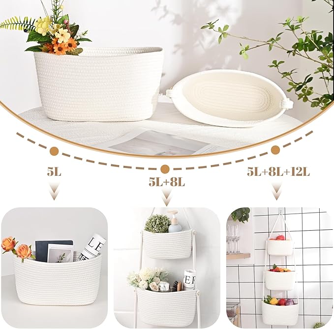 Hanging Storage Baskets, Over the Door Basket, Cotton Wall Baskets Storage - Image 5
