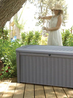 Keter Outdoor Storage Deck Box for Patio, Backyard & Garden, Borneo, 110 Gal, Grey - Lockable, Organizing, and Waterproof Plastic Container Bench - Image 11