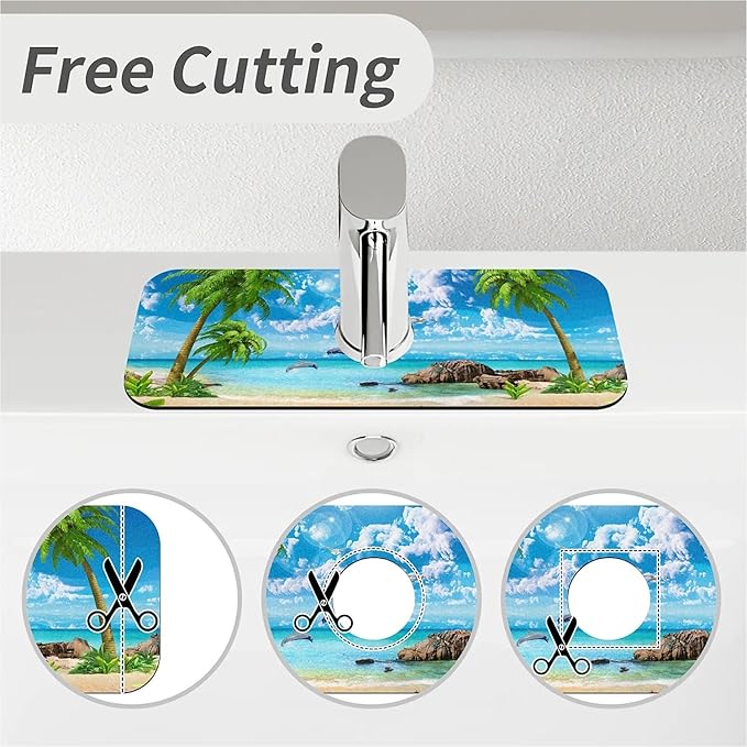 Kitchen Sink Splash Guard，Summer coconut Beach dolphins Faucet Mat Sink - Image 5