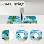 Kitchen Sink Splash Guard，Summer coconut Beach dolphins Faucet Mat Sink - Image 5