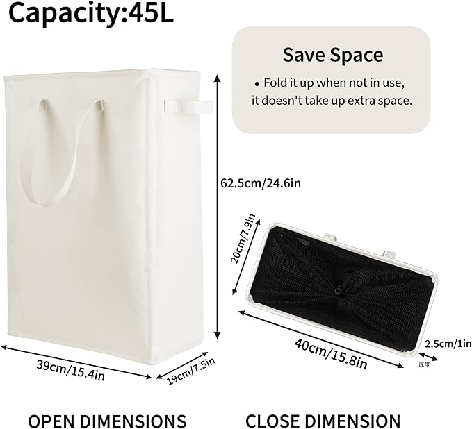 Odonata Slim Laundry Hamper Handles Collapsible Laundry Basket Thin Dirty - Image 2