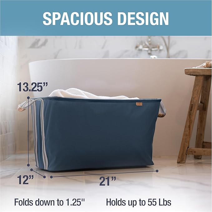 CleverMade Collapsible Laundry Basket LUXE 2 Pack – 60 L Foldable Cotton Blend - Image 3