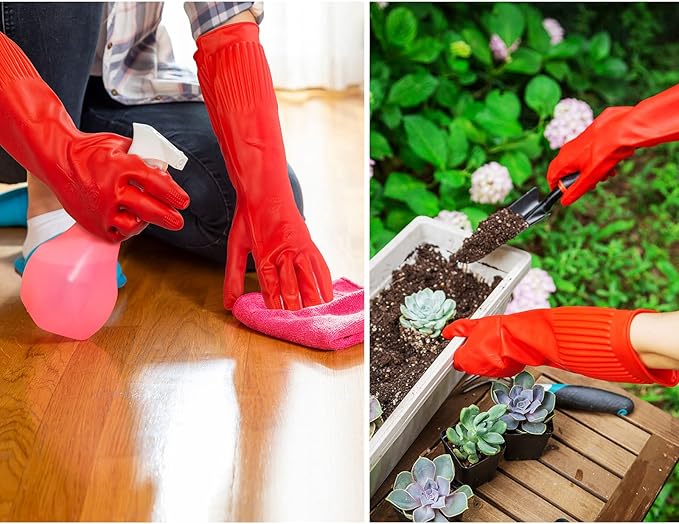 Vgo... 1-Pair Reusable Long Sleeve Thick Latex Dishwashing Gloves - Image 6