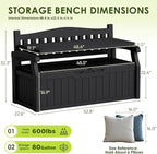 Greesum 80 Gallon Heavy-Duty Outdoor Storage Bench with Cushion, UV-Resistant Resin Bench with Armrest, Deck Box for Garden, Poolside, Patio, Black - Image 3