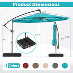 Tangkula 10ft Solar LED Patio Umbrella with Base, Offset Cantilever Outdoor Umbrella with 32 LED Lights, Infinite Tilt, 360 Degree Rotation, Crank Handle for Pool Deck Garden Backyard (Turquoise) - Image 4