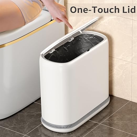 Small Bathroom Trash Can with Lid, 3 Gallon Slim Garbage Bin with Pop-Up Lid & - Image 4