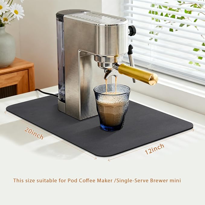 Coffee Bar Mat 20x12 Inch, Absorbent Hide Stain Rubber Backed Dish Drying Mat - Image 2