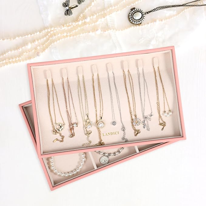 LANDICI Stackable Jewelry Organizer Trays 4 Set, PU Leather Jewelry Organizer - Image 6