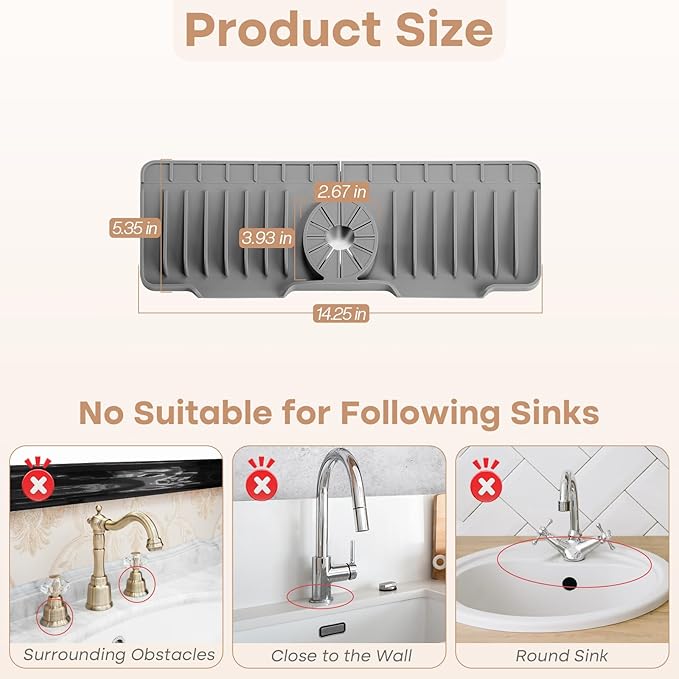 15.75 Inch kitchen Sink Faucet Mat, Silicone Sink Protector&Splash Guard - Image 2