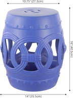 JONATHAN Y TBL1022D Lucky Coins 16" Chinese Ceramic Drum Indoor/Outdoor Garden Stool Bohemian, Coastal, Cottage, French Country, Traditional, for Living Room, Garden Room, Patio, Matte Blue - Image 3