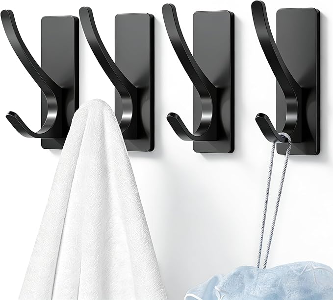Self Adhesive Towel Hooks: Extra Strong 13LB, Stainless Hook by Josmimic